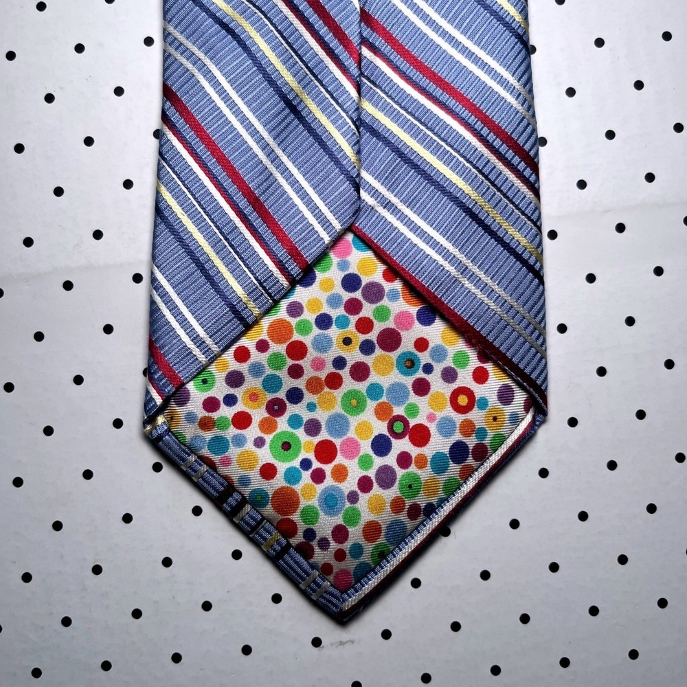 City of London Silk Tie Blue Stripe Multicolor Polka Dot Lining Designer Necktie